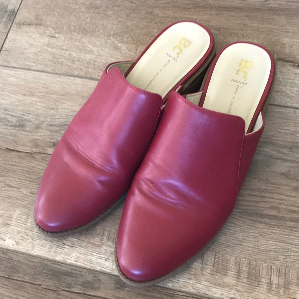 BC footwear red leather mules